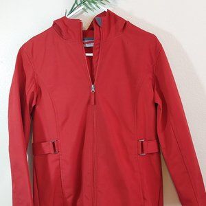 Free Tech XL Red 3/4 length All Weather hooded coat, never worn!
